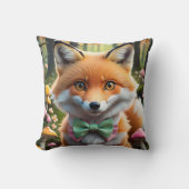 グリーンとピンクの弓を持つ可愛いキツネ クッション (正面)