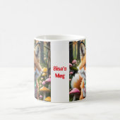 グリーンとピンクの弓を持つ可愛いキツネ コーヒーマグカップ (中央)