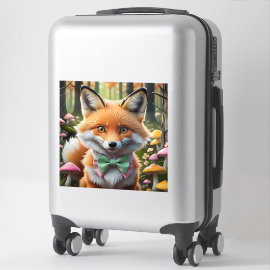 グリーンとピンクの弓を持つ可愛いキツネ シール (スーツケース)