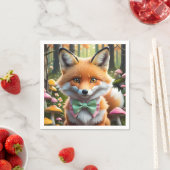 グリーンとピンクの弓を持つ可愛いキツネ スタンダードカクテルナプキン (インサイチュ)