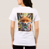 グリーンとピンクの弓を持つ可愛いキツネ トライブレンドＴシャツ (裏面)