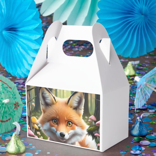 グリーンとピンクの弓を持つ可愛いキツネ フェイバーボックス (パーティー)