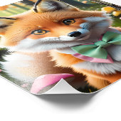 グリーンとピンクの弓を持つ可愛いキツネ フォトプリント (角)