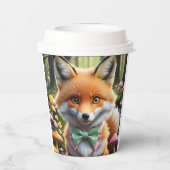 グリーンとピンクの弓を持つ可愛いキツネ 紙コップ (裏面)