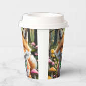 グリーンとピンクの弓を持つ可愛いキツネ 紙コップ (右)