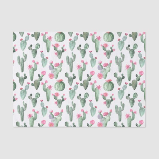 グリーンとピンクの水彩画サボテン 薄葉紙 (正面)