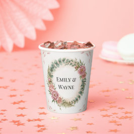 グリーンとピンクの花のロマンティックな結婚式 紙コップ
