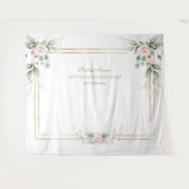 グリーンとピンクの花の装飾 Baptism 1歳の誕生日 タペストリー (正面(横))