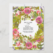 グリーンとピンクの花 春のウェディング フラワー 招待状 (裏面)