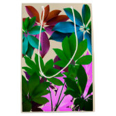 グリーンとピンクの葉抱き枕 ミディアムペーパーバッグ (正面)