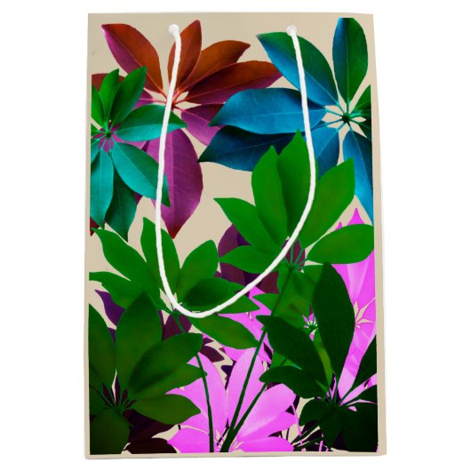 グリーンとピンクの葉抱き枕 ミディアムペーパーバッグ (正面)