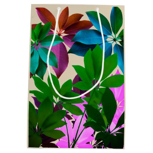 グリーンとピンクの葉抱き枕 ミディアムペーパーバッグ (裏面)