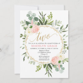 グリーンとピンクゴールドのエレガントな女の子の2歳の誕生日 招待状