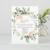 グリーンとピンクゴールドのエレガントな女の子の2歳の誕生日 招待状 (スタンド正面)