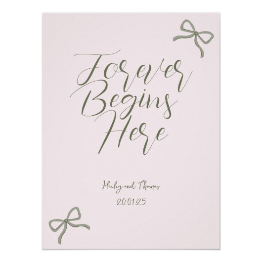 グリーンとピンクボウ結婚のサイン ポスター (正面)