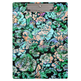 グリーンとピーチの花柄 クリップボード
