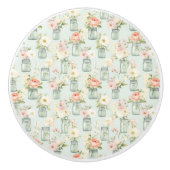 グリーンとピーチメイソンジャースフローラセラミックプル セラミックノブ (正面)