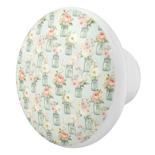 グリーンとピーチメイソンジャースフローラセラミックプル セラミックノブ (右)