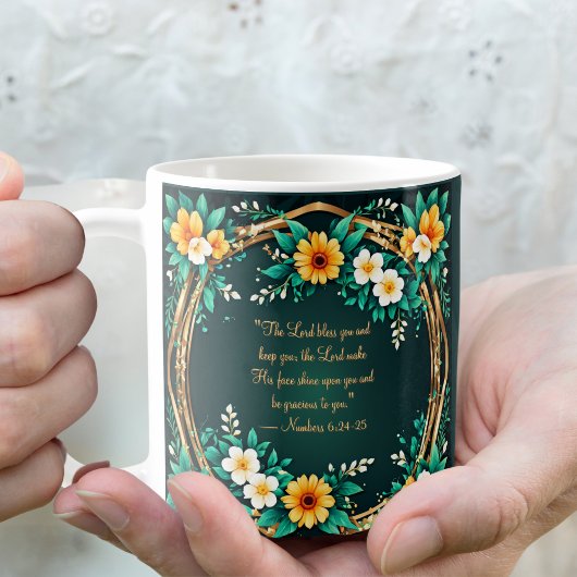 グリーンとフローラルリースの朝の祝福マグ コーヒーマグカップ