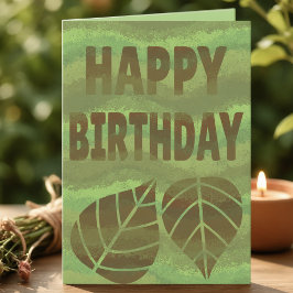 グリーンとブラウンのテクスチャードネイチャー 誕生日 カード