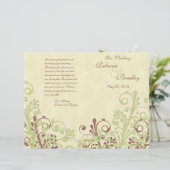 グリーンとブラウンの抽象芸術フローラ結婚式 プログラム (スタンド正面)