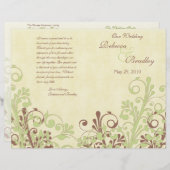 グリーンとブラウンの抽象芸術フローラ結婚式 プログラム (正面/裏面)