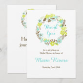 グリーンとブラウンの花のリース ブライダルシャワー サンキューカード (正面/裏面)