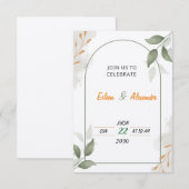 グリーンとブラウンの花柄 ウェディング・招待状 出欠カード (正面/裏面)