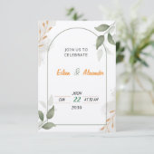 グリーンとブラウンの花柄 ウェディング・招待状 出欠カード (スタンド正面)