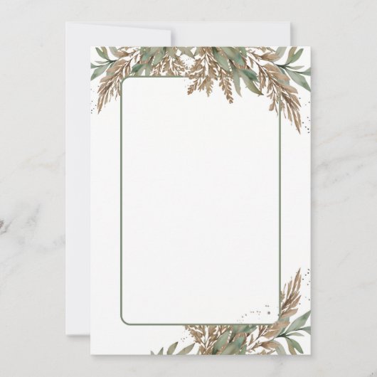 グリーンとブラウンの葉のシンプルな結婚式招待状 招待状 (正面)