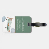 グリーンとブラウン飛行機カラーブロックキッドのイニシャル ラゲッジタグ (裏面横)