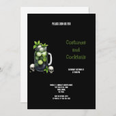 グリーンとブラックのコスチュームとカクテルハロウィーン 招待状 (正面/裏面)