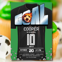 グリーンとブラックのサッカーユニフォーム 誕生日パーティー  招待状