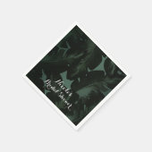 グリーンとブラックのシックなトロピカ葉ル結婚ズ スタンダードカクテルナプキン (角)