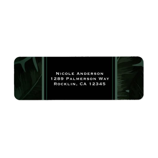 グリーンとブラックのシックなトロピカ葉ル結婚ズ ラベル (正面)