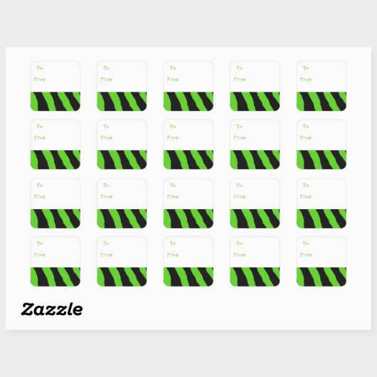 グリーンとブラックのストライプギフトラベル スクエアシール (シート)