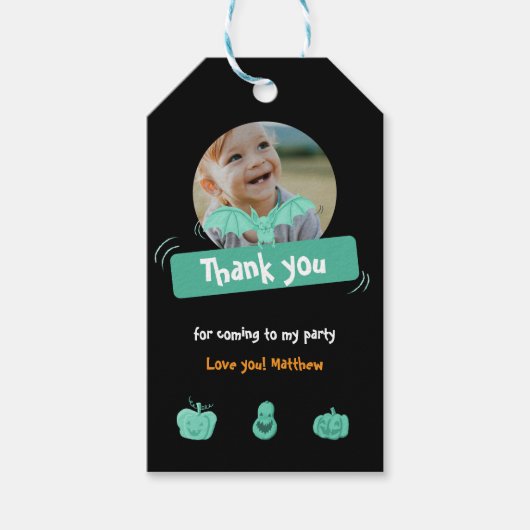 グリーンとブラックのハロウィンの誕生日感謝していあなた ギフトタグ (正面)