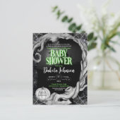 グリーンとブラックのハロウィーンベビーシャワー招待状 インビテーションポストカード (スタンド正面)