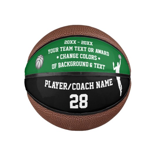 グリーンとブラックのバスケパーソナライズされたットボールだ。 ミニバスケットボール (正面)