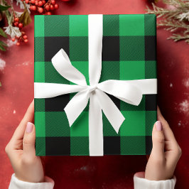 グリーンとブラックのバファローチェック クリスマス ラッピングペーパーシート