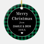 グリーンとブラックのバファロー柄カスタムホリデー写真 セラミックオーナメント (裏面)