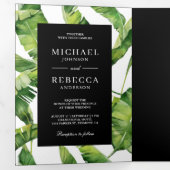 グリーンとブラックのバ離れナ・トロピカル結婚ズ 三つ折り招待状 (内部最初)