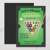 グリーンとブラックのビリヤードプールパーティー 招待状 (正面/裏面)