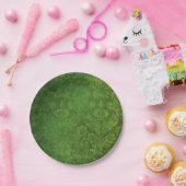 グリーンとブラックのヴィンテージダマスク紙プレート ペーパープレート (パーティー)