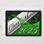 グリーンとブラックの卒業式パーティー 招待状 (正面)