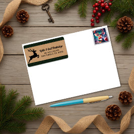 グリーンとブラックの格子模様トナカイのクリスマスカスタム ラベル