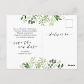 グリーンとブラックフォントのデザイン, ブライダルシャワーの日程変更のお知らせ ポストカード (裏面)