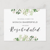 グリーンとブラックフォントのデザイン, ブライダルシャワーの日程変更のお知らせ ポストカード (正面)