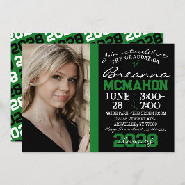 グリーンとブラックモダンの卒業写真招待状 招待状