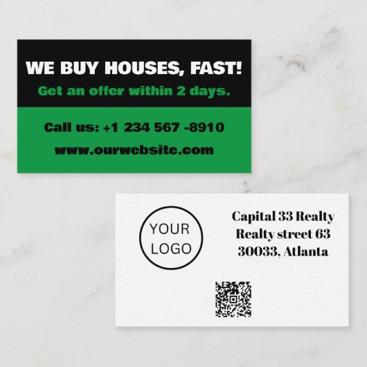 グリーンとブラック実在エステートインベスターWeハ買ウス 名刺 (正面/裏面)